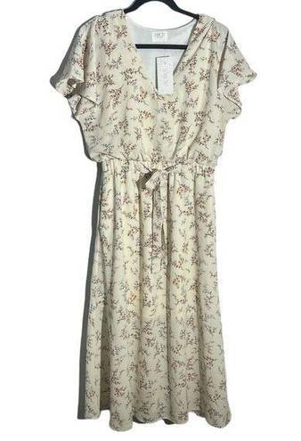 Sienna Sky NWT  Ivory Floral Ditzy Flutter Sleeve Midi Dress Women's L