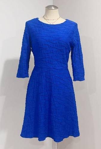 Donna Morgan  Women's Blue Textured Stretch Fit & Flare Dress Size 12