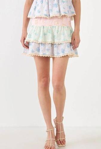 Free The Roses  Color Block Eyelet Trim Detail Mini Skirt size Large