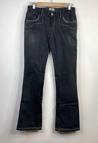 Antik Denim Y2K  Black Embroidered Distressed Stretch Bootcut Western Jeans 28