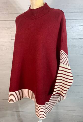 Pink Lily Womens Sweater Size Small burgundy Striped Mock Neck Poncho Pullover