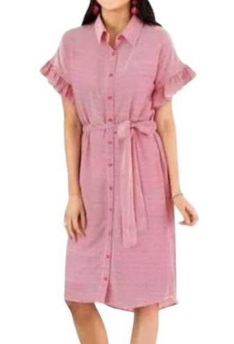 Rachel Parcell  Ruffle Sleeve Dress Button-Down w/ Belt Red White Stripe Medium