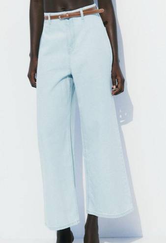 ZARA Belted High Rise Cropped Wide Leg Jeans
