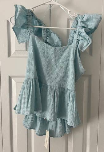 Francesca's NWT Francesca’s Blue Simone Ruffle Top