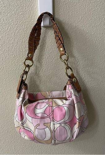 Coach  hobo canvas bag y2k pink shoulder purse
 Top zip pink white