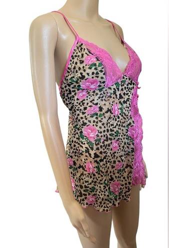 Shirley of Hollywood Vintage 90s Leopard Print Floral Lace Lingerie Mini Dress Size L