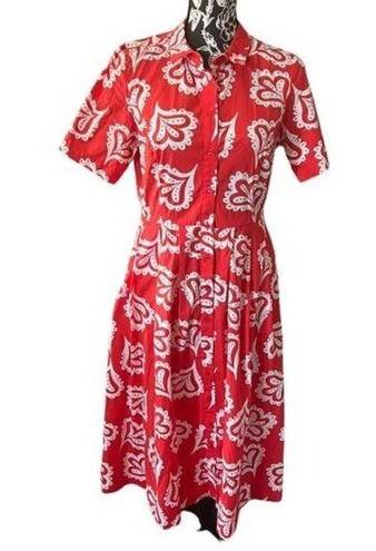 Petal Boden Red Pop and Ivory Falling  Anastasia Short Sleeve Belted Shirt Dress