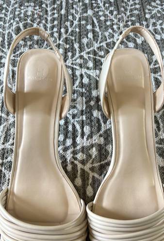 H by Halston Halston Ivory Faux Leather Heeled Sandals NWOB