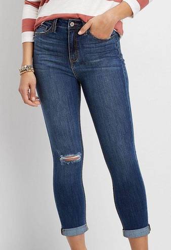 KanCan USA KanCan High Rise Destructed Cropped Dark Wash Jean Size 26