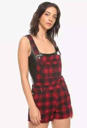 Hot Topic  HT Denim Red Black Plaid Goth Grunge Shortalls Shorts Womens Rock M