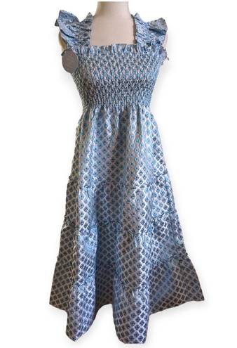 Hill House Home Ellie Nap Dress Size XXL Metallic Blue Snowflake Brocade