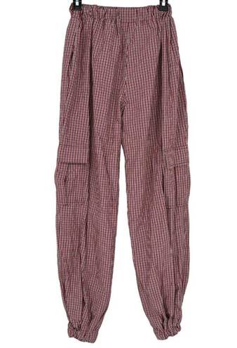 The Ragged Priest  Chain Drawstring Plaid Cargo Pants Red Size Small