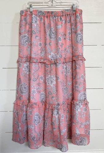 The Loft  Outlet Wild Flamingo Floral Tiered Maxi Skirt - Women NEW L