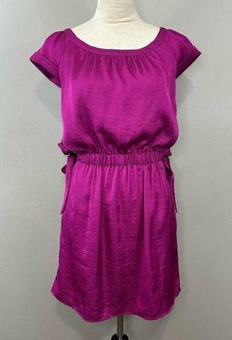 Banana Republic  Pink Silky Cap Sleeve Shirred Waist Side Tie Dress Pockets Sz 4