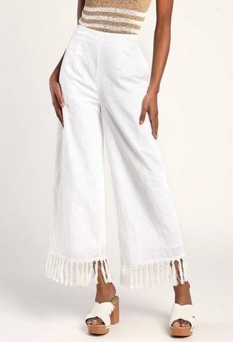 Lulus  Women’s Blissfully Boho Ivory Tasseled Wide-Leg Pants size Large