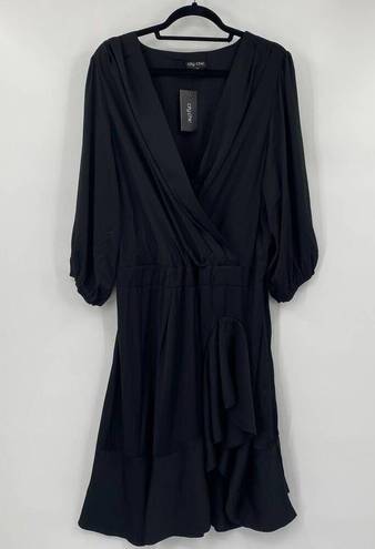 City Chic  Dress Fit & Flare V Neck Surplice Faux Wrap NEW Black Plus Womens 20