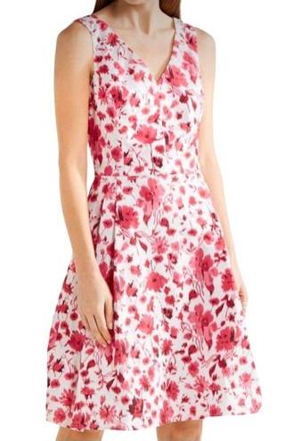 Oscar de la Renta  Pink & White Floral Stretch Cotton A-Line Dress Women’s Size 6