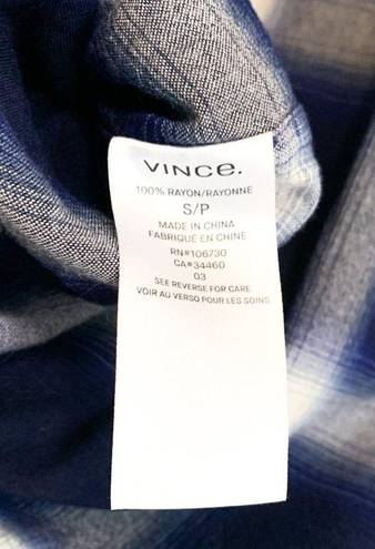 Vince  Soft Relaxed Brushed Plaid Button Down Long Sleeve Top Blue White Small