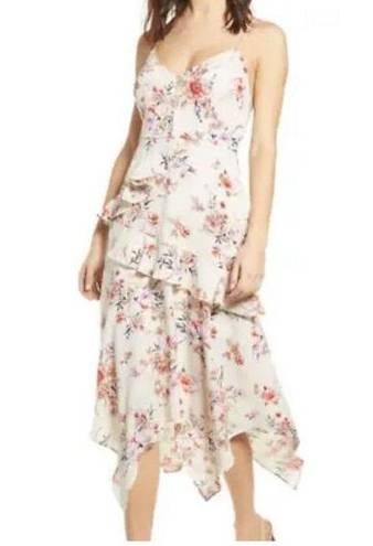 The Row  A Women's Floral Chiffon Side Ruffle V Neck Sleeveless Lined Maxi Dress Sz L