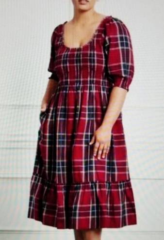 Hill House  Louisa Nap Red Tartan Paid Short Sleeve Midi Dress 100% Cotton 2XL