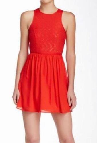 Socialite Red Eyelet Chiffon Skater Sleeveless Dress - Size Medium