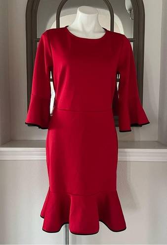 Krass&co NY &  Stretch Red Bell-Sleeve Dress w/Black Trim, Size M