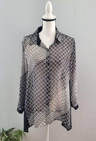 Style & Co . Women's Sheer Black & White Button Down Top L