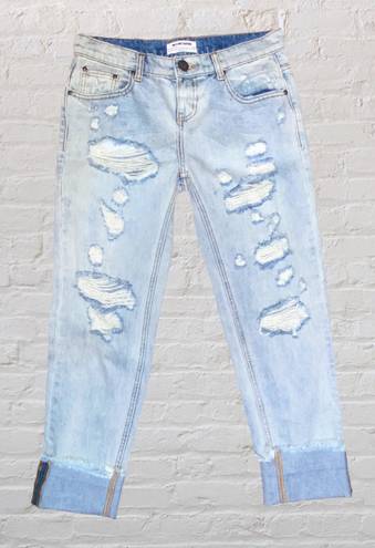 One Teaspoon One x  27 Awesome Baggies Destroyed Cuffed Hem Jeans Blue Heart