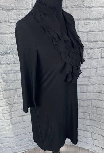 White House | Black Market  womens sz S v-cut ruffle front 3/4 Sleeve black dress 