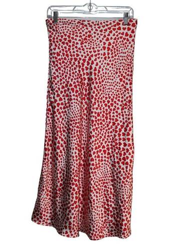 Rachel Zoe Women's  Red White Hearts Satin Pull On Long Maxi Skirt - Size Small S