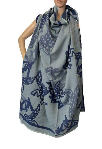 MCM  Blue Mint Logo Extra Large Thick Soft Wool Logo Shawl / Scarf