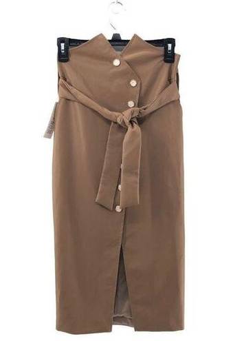 Bardot  Tie Waist Skirt in Tan / replaced buttons