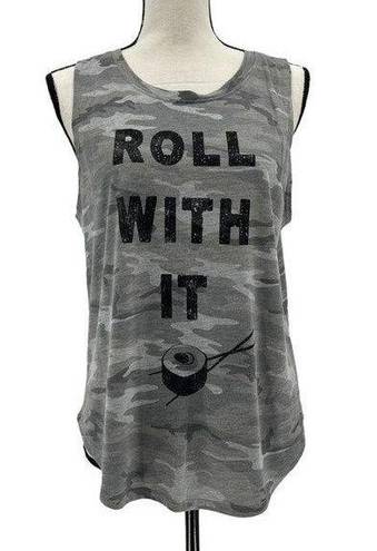 Grayson Threads  Women’s Camo "Roll With It" Sushi Graphic Tank Top Size L