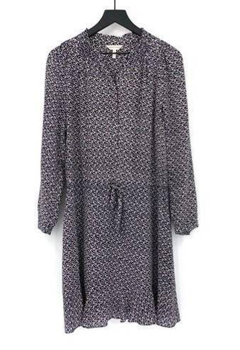 Rebecca Taylor  Long Sleeve Silk Shirt Dress Static Print Navy Lilac 8