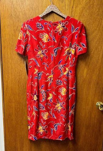 Maggy London NEW  Silk Short Sleeve Tropical Floral Dress Red 12 NWT