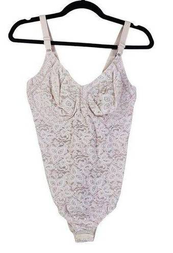 One Piece Bali Shapewear Bodysuit Faja Womens Size 38DD Pale Pink Lace  Sexy