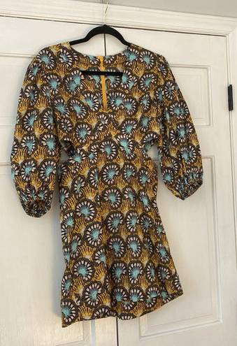 Alexis Orissa Cutout Mini Dress Womens Size Large Yellow V-Neck Puff Sleeve