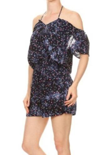 One Piece Floral Romper Off Shoulder Cold Navy Shorts Flowers  Outfit Jumpsuit L