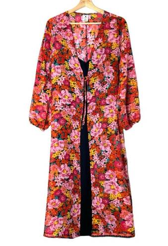 Shade & Shore NWOT  Floral Long Sleeve Deep V-Neck Maxi Kimono Cover Up Dress