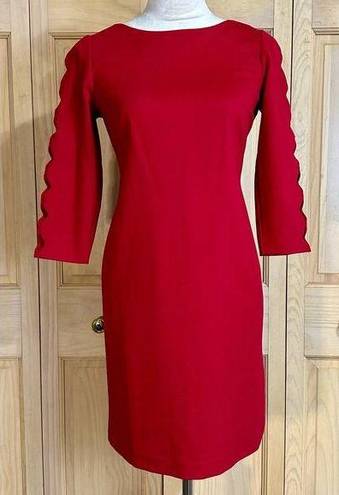 Talbots RSVP by  Red Knee Length 3/4 Sleeve Sheath Dress Sz 2P - fit up to 10/12