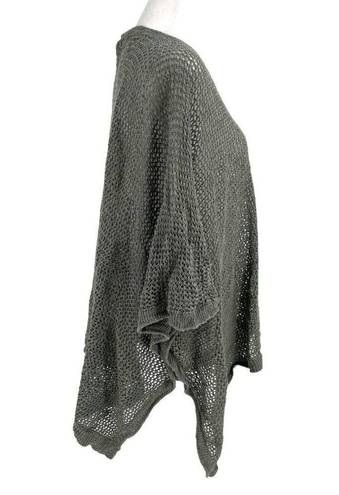 J.Jill  Linen Blend Relaxed Knit Poncho Crochet Sweater Olive Green One Size
