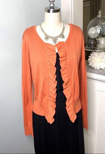 Elle Orange Ruffled Cardigan Sweater Medium