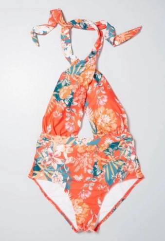 Modcloth Orange Floral Bethany One-Piece Swimsuit