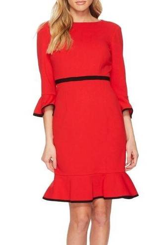 Krass&co NY &  Stretch Red Bell-Sleeve Dress w/Black Trim, Size M