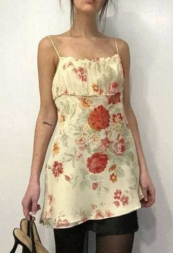 EXPRESS Vintage Y2K Floral Silk Tunic Camisole Top Yellow Size 7/8