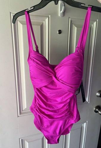 La Blanca  NWT Island Goddess Twist Shirred One Piece Swimsuit - Orchid Size 10