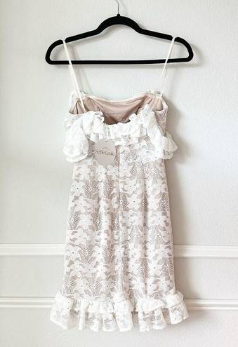 Selfie Leslie NWT  Verona Off-Shoulder Lace Overlay Mini Dress in White sz XS