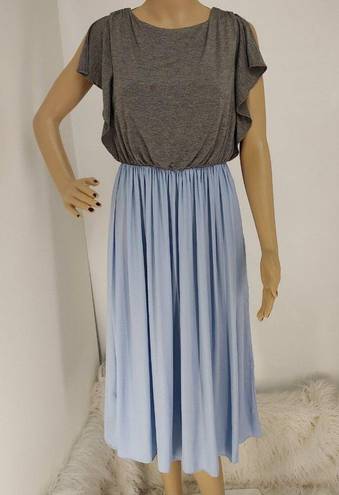 The Loft "" GRAY & LIGHT BLUE SATIN SKIRT SURPLICE BACK BLOUSON DRESS SIZE: S NWT $80