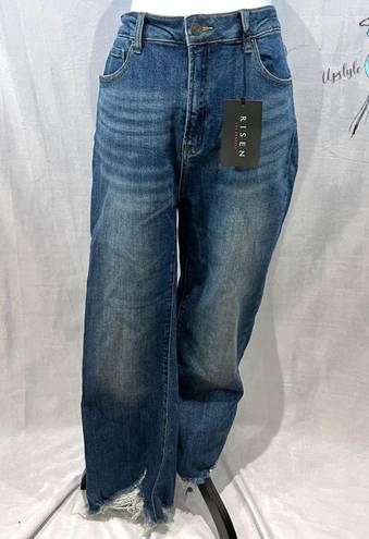 Risen frayed hem ankle flare high rise blue jeans size 31 NWT