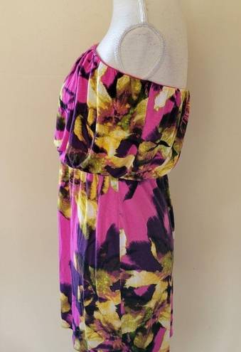 a.n.a  tropical strapless blouson dress size large